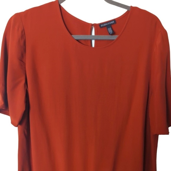Eileen Fisher Burnt Orange Short Sleeve Tencel Crepe Shift Dress Size S - Picture 4 of 5